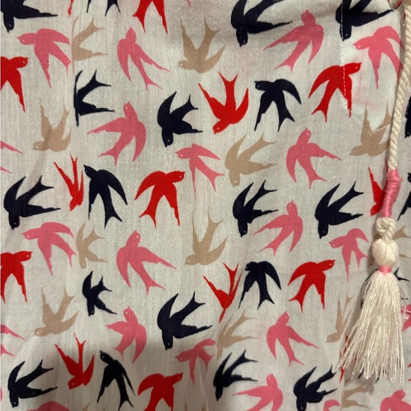 Boden Bird Print Tassel Tie Blouse Top Size 8 Pink Navy Red - Picture 3 of 3